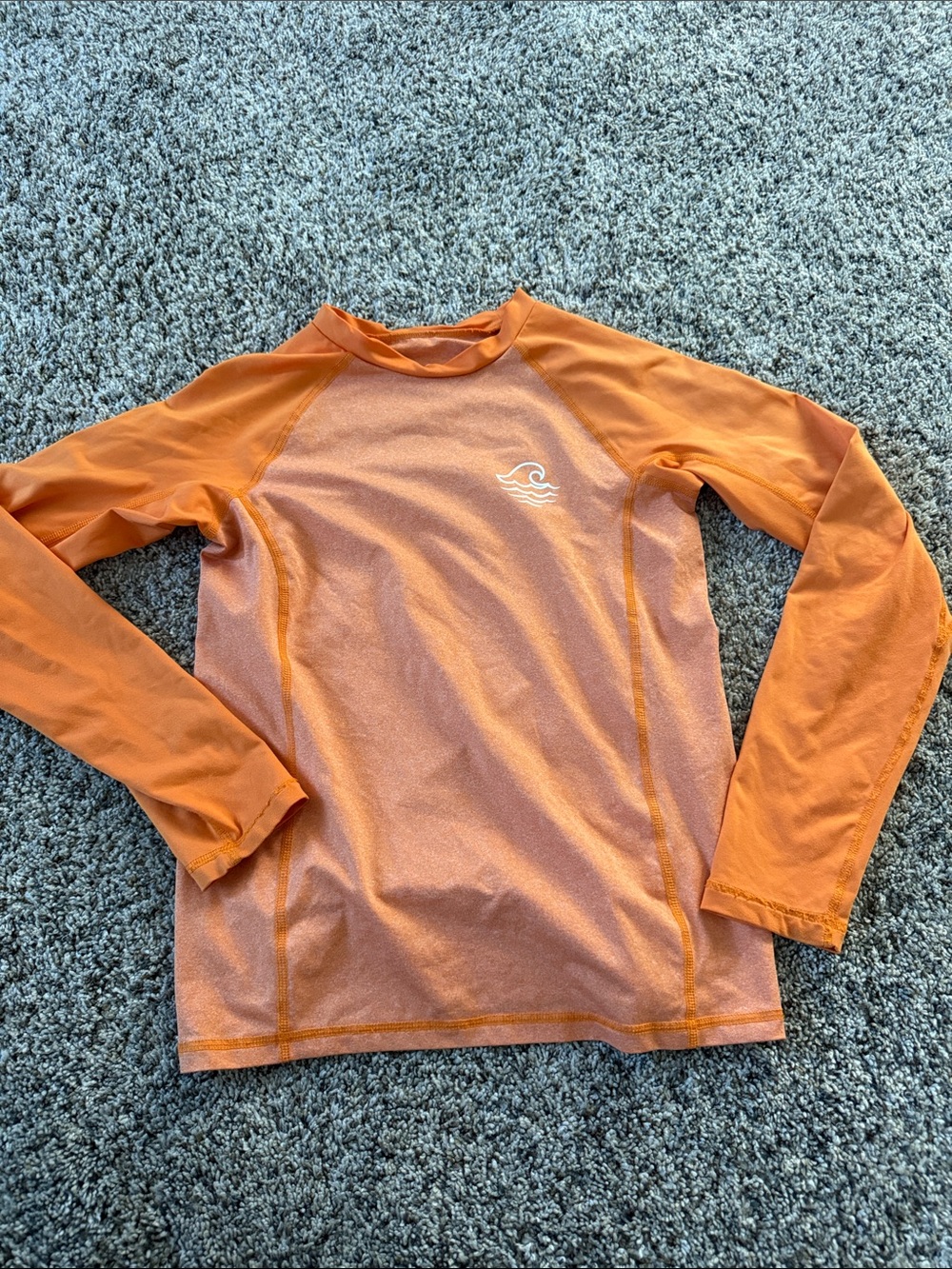 art class Orange Long-Sleeve Kids Swim Top with White Wave Logo